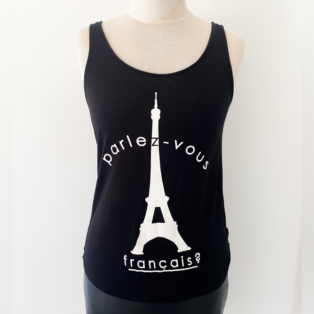 H&M “Parlez-vous Français?” Eiffel Tower Graphic Tank – Size Small, Black - Picture 5 of 8